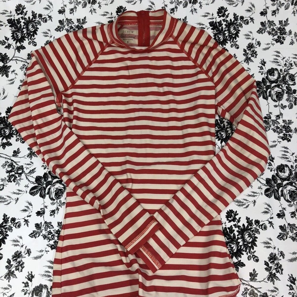 J.Crew Women's Striped White & Red Stretch Rush Guard T-Shirt Size S